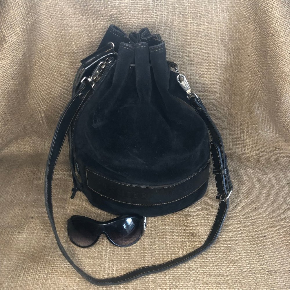 VTG Rugby North America Black Suede Cross Body / Shoulder / Bucket  Purse